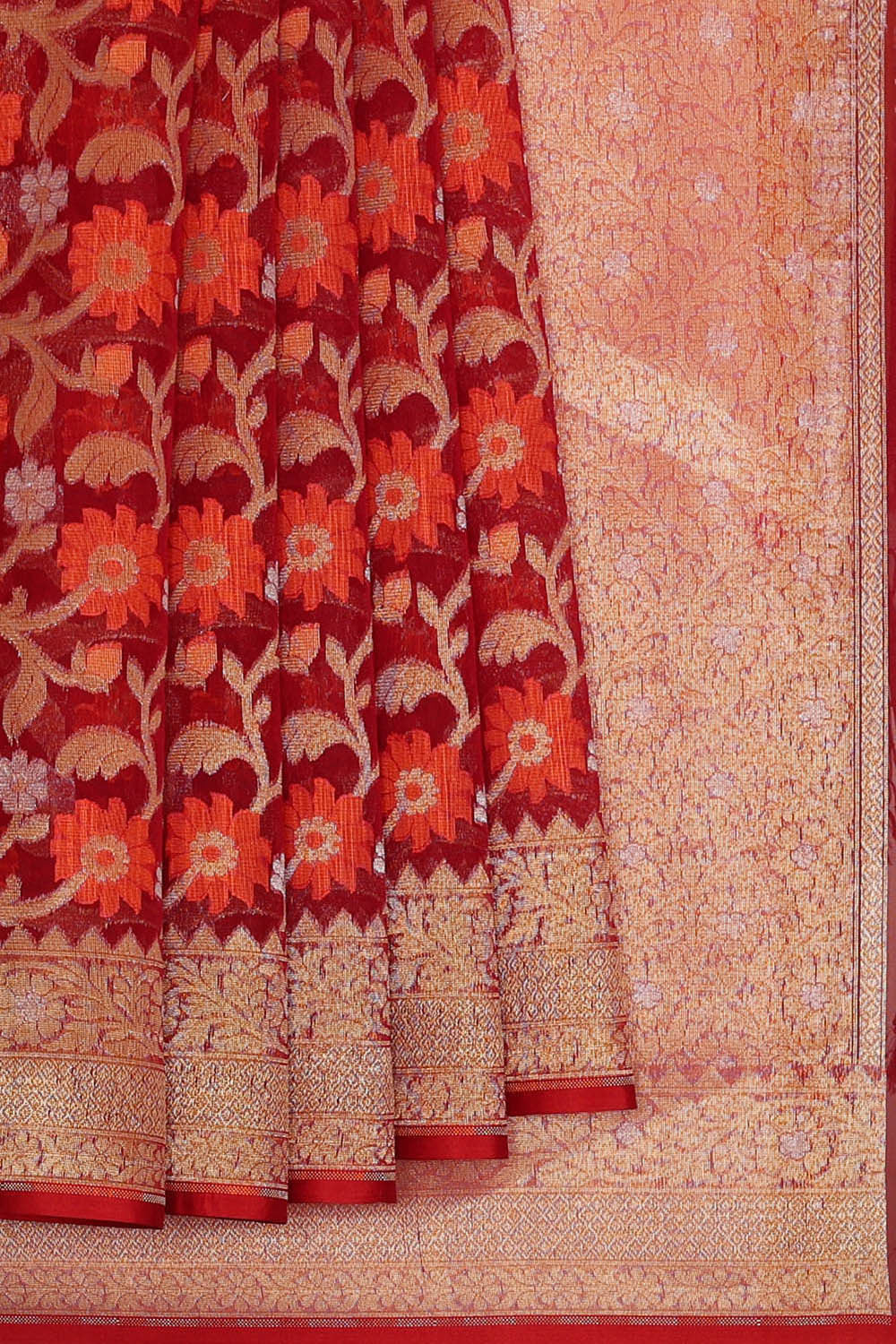 Image of Banarasi Kora Red Saree